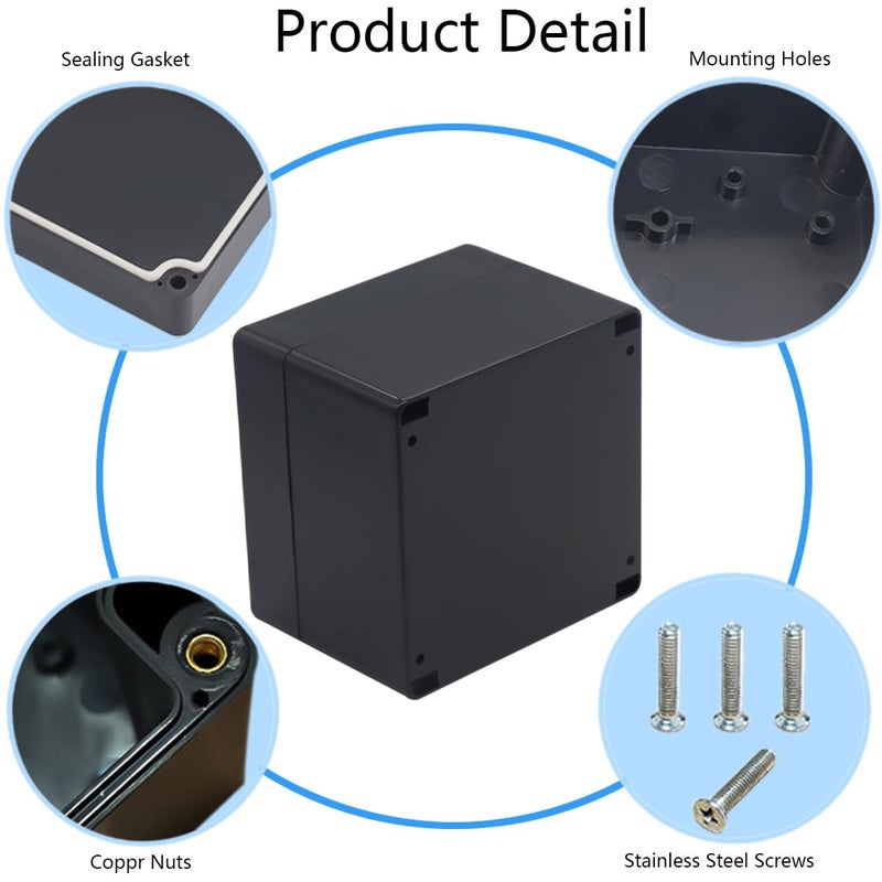 Raculety 2 Pack Project Box IP65 Waterproof Junction Box ABS Plastic Black Electrical Boxes DIY Electronic Project Case Power Enclosure 4.72"x4.72"x3.54"(120x120x90mm) - Image 5